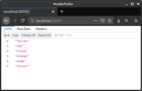 JSON view in Firefox