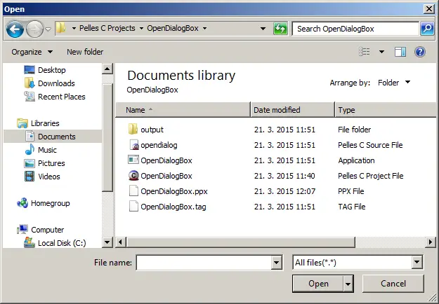 Openfile dialog box