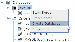 Java DB context menu